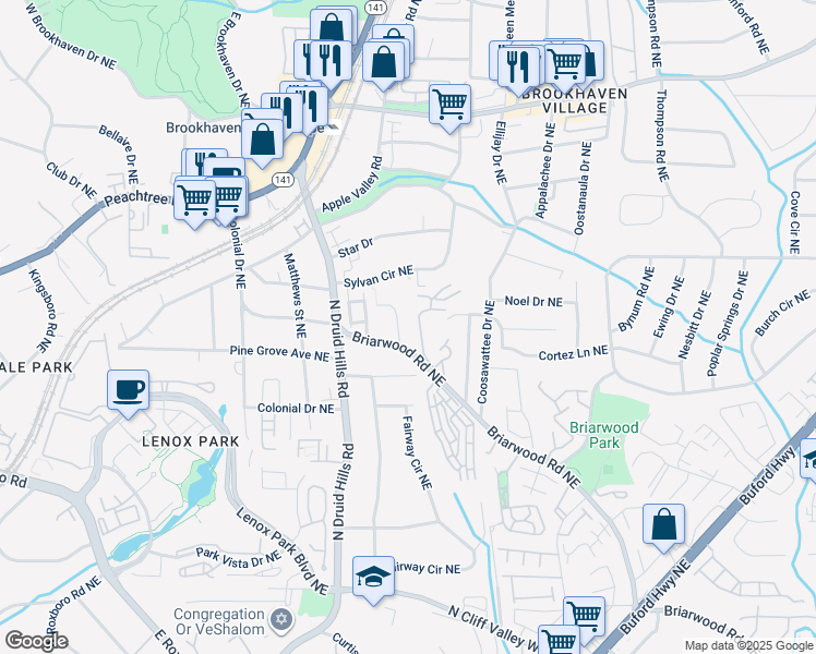 map of restaurants, bars, coffee shops, grocery stores, and more near 2340 Logan Circle Northeast in Atlanta
