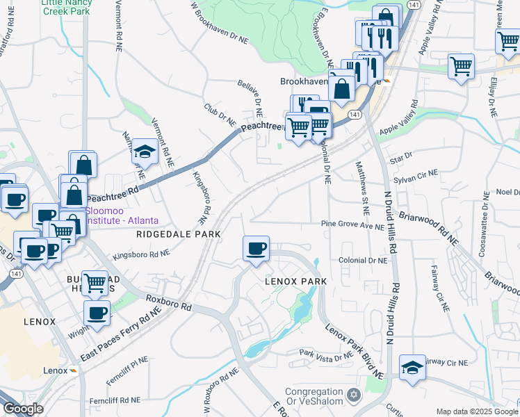 map of restaurants, bars, coffee shops, grocery stores, and more near 1032 Standard Drive Northeast in Atlanta