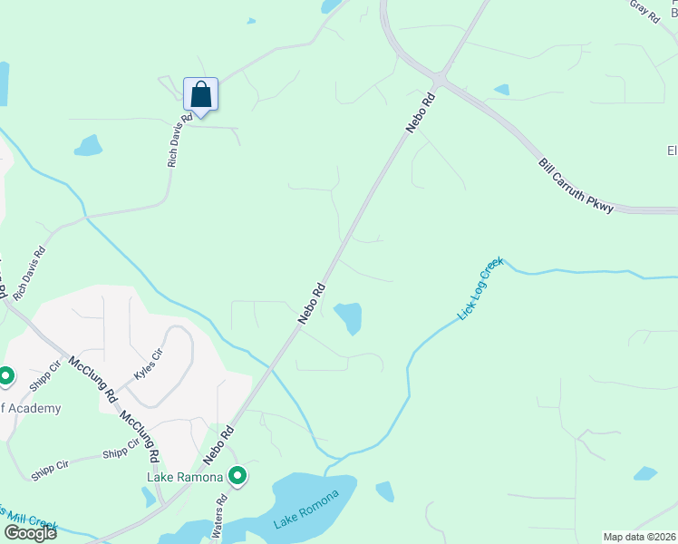 map of restaurants, bars, coffee shops, grocery stores, and more near 6488 Nebo Road in Hiram