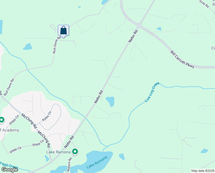 map of restaurants, bars, coffee shops, grocery stores, and more near 6488 Nebo Road in Hiram