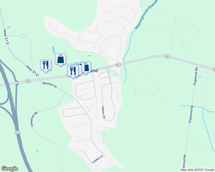 map of restaurants, bars, coffee shops, grocery stores, and more near 109 Junco Circle in Longs