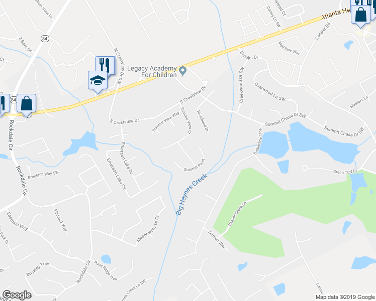 map of restaurants, bars, coffee shops, grocery stores, and more near 2952 Summit Peak Way Southwest in Snellville