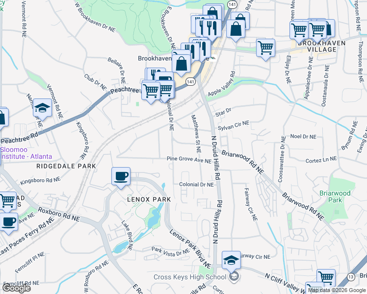 map of restaurants, bars, coffee shops, grocery stores, and more near 1157 Oglethorpe Avenue Northeast in Atlanta