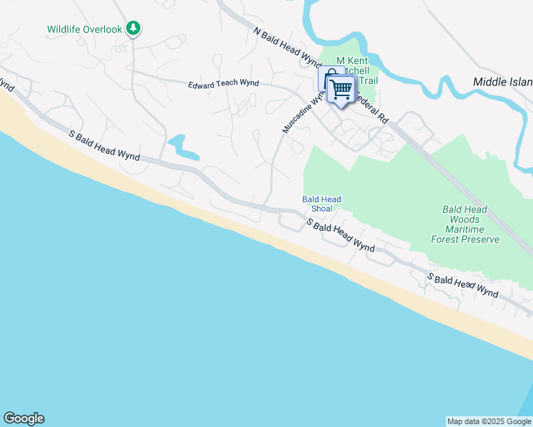 map of restaurants, bars, coffee shops, grocery stores, and more near 2 Silversides Trail in Bald Head Island