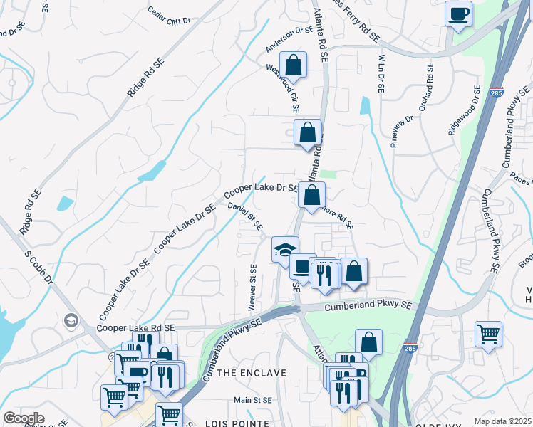 map of restaurants, bars, coffee shops, grocery stores, and more near 4069 Coopers Hill Drive Southeast in Smyrna