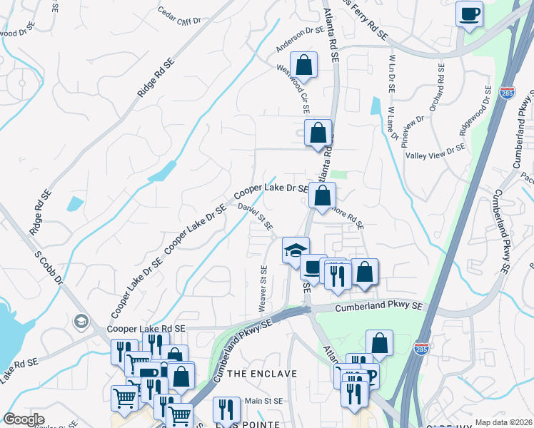 map of restaurants, bars, coffee shops, grocery stores, and more near 4064 Coopers Hill Drive Southeast in Smyrna
