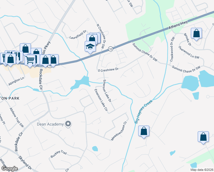 map of restaurants, bars, coffee shops, grocery stores, and more near 1763 Inlet Cove Terrace in Snellville