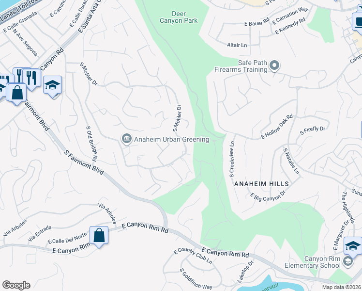 map of restaurants, bars, coffee shops, grocery stores, and more near 481 South Mohler Drive in Anaheim