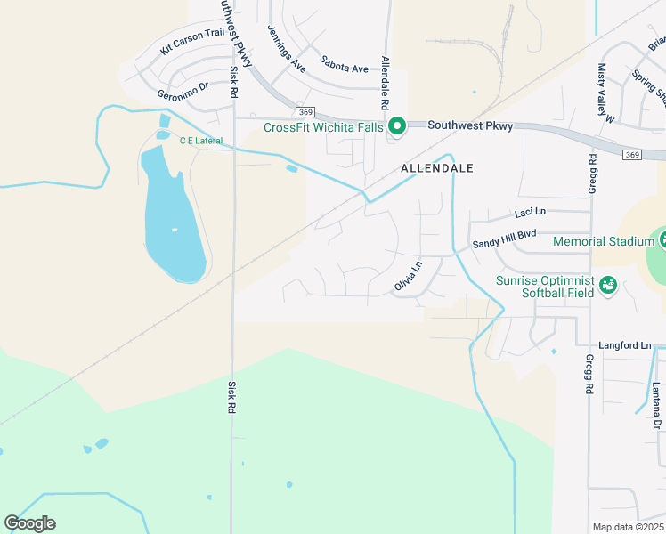 map of restaurants, bars, coffee shops, grocery stores, and more near 5012 Blue Mesa Lane in Wichita Falls