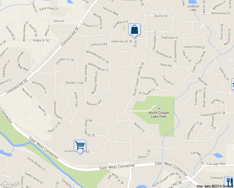 map of restaurants, bars, coffee shops, grocery stores, and more near 465 Willowbrook Drive Southeast in Smyrna