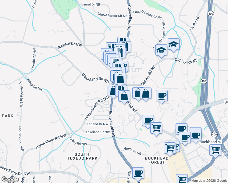 map of restaurants, bars, coffee shops, grocery stores, and more near 3617 U.S. 19 in Atlanta