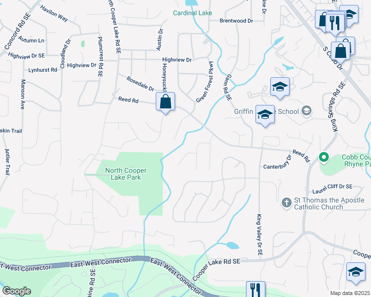 map of restaurants, bars, coffee shops, grocery stores, and more near 608 Green Valley Drive in Smyrna