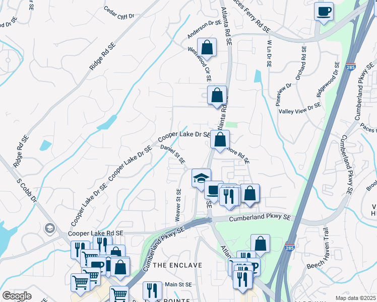 map of restaurants, bars, coffee shops, grocery stores, and more near 4069 Coopers Hill Drive Southeast in Smyrna