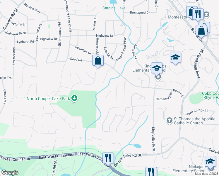 map of restaurants, bars, coffee shops, grocery stores, and more near 608 Green Valley Drive in Smyrna