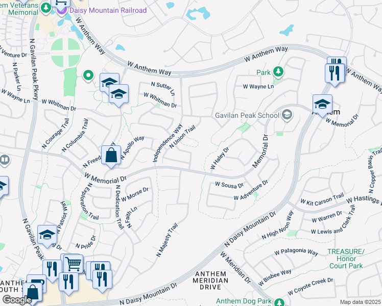 map of restaurants, bars, coffee shops, grocery stores, and more near 40658 North Republic Way in New River