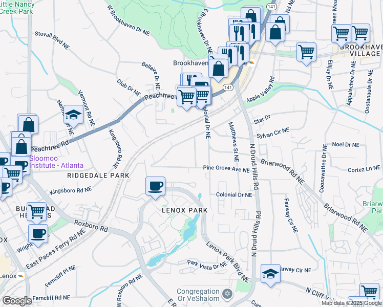 map of restaurants, bars, coffee shops, grocery stores, and more near 2348 Loraine Street Northeast in Atlanta