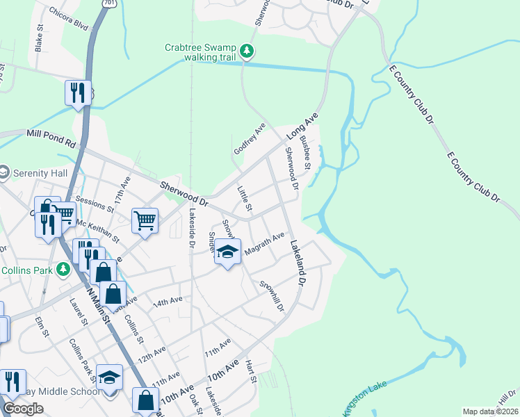 map of restaurants, bars, coffee shops, grocery stores, and more near 208 Sherwood Drive in Conway