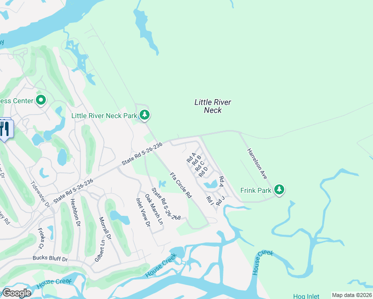 map of restaurants, bars, coffee shops, grocery stores, and more near 5400 Little River Neck Road in North Myrtle Beach