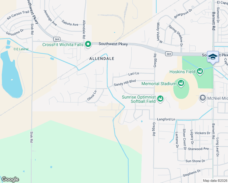 map of restaurants, bars, coffee shops, grocery stores, and more near 4 Libby Court in Wichita Falls