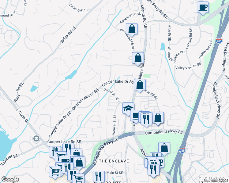map of restaurants, bars, coffee shops, grocery stores, and more near 4064 Coopers Hill Drive Southeast in Smyrna