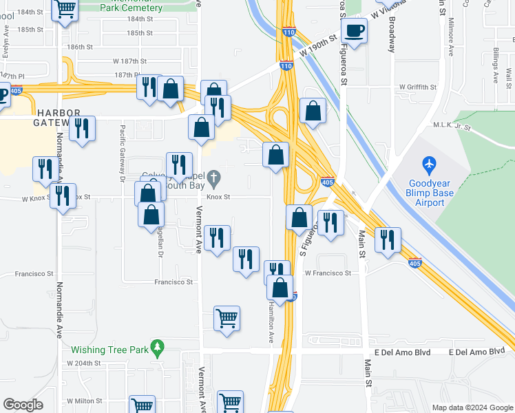 map of restaurants, bars, coffee shops, grocery stores, and more near 680 Knox Street in Torrance