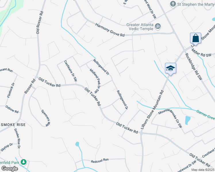 map of restaurants, bars, coffee shops, grocery stores, and more near 5731 Forrest Court Southwest in Stone Mountain