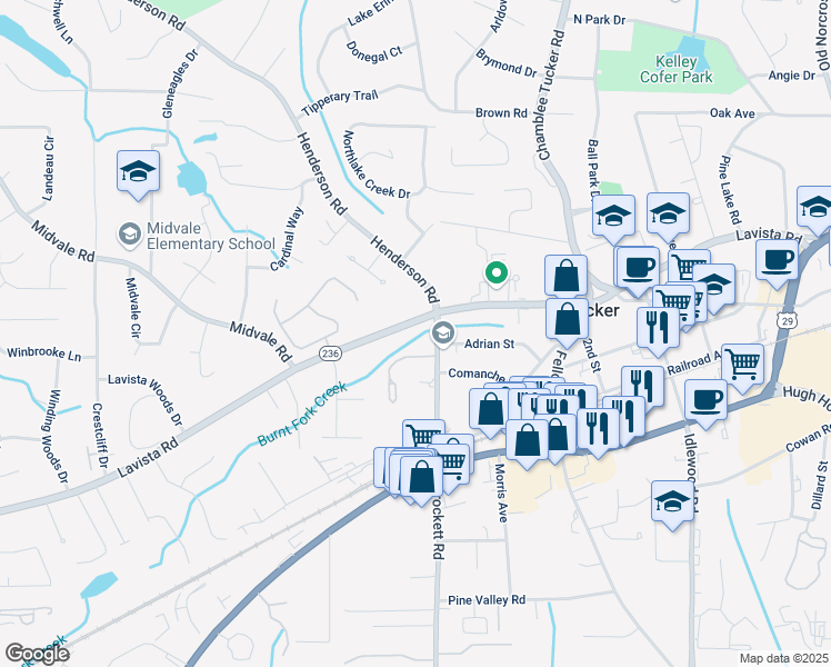 map of restaurants, bars, coffee shops, grocery stores, and more near 4809 Lavista Road in Tucker