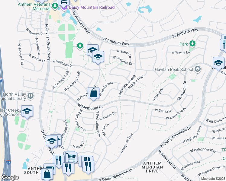 map of restaurants, bars, coffee shops, grocery stores, and more near 3206 West Walden Court in New River