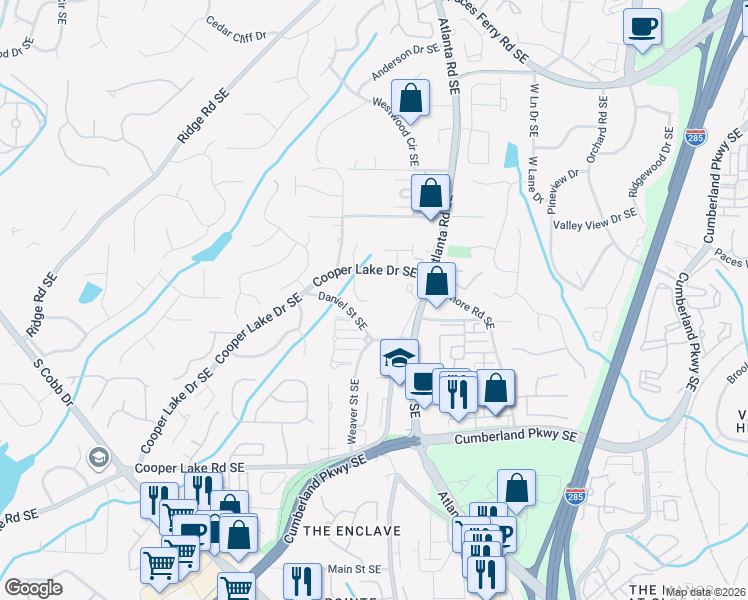 map of restaurants, bars, coffee shops, grocery stores, and more near 4065 Coopers Hill Drive Southeast in Smyrna