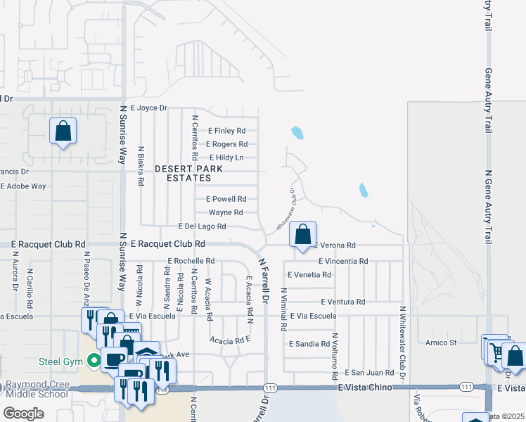 map of restaurants, bars, coffee shops, grocery stores, and more near 2660 North Farrell Drive in Palm Springs