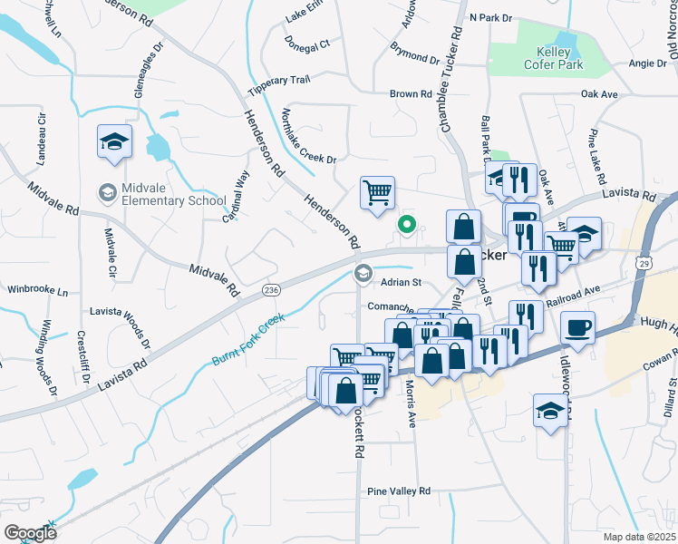 map of restaurants, bars, coffee shops, grocery stores, and more near 4809 Lavista Road in Tucker