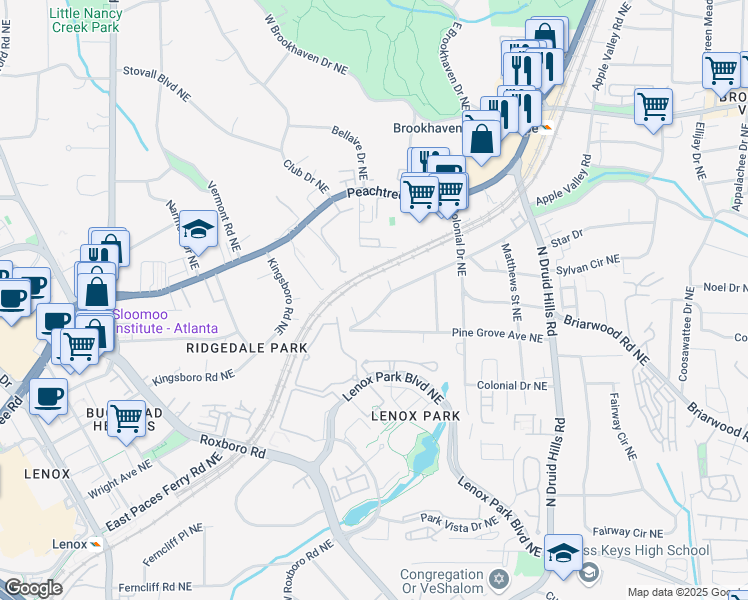 map of restaurants, bars, coffee shops, grocery stores, and more near 1048 Standard Drive Northeast in Atlanta