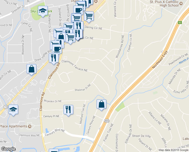 map of restaurants, bars, coffee shops, grocery stores, and more near 2035 Clairmont Terrace Northeast in Atlanta