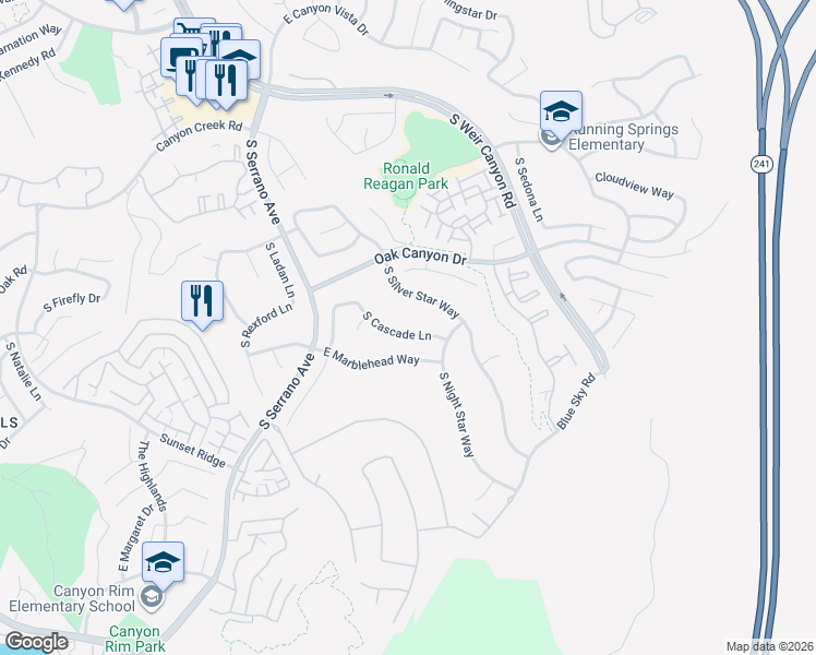 map of restaurants, bars, coffee shops, grocery stores, and more near 8243 East Marblehead Way in Anaheim