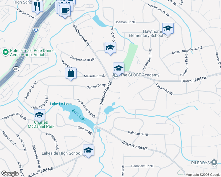 map of restaurants, bars, coffee shops, grocery stores, and more near 4015 Briarcliff Road Northeast in Atlanta
