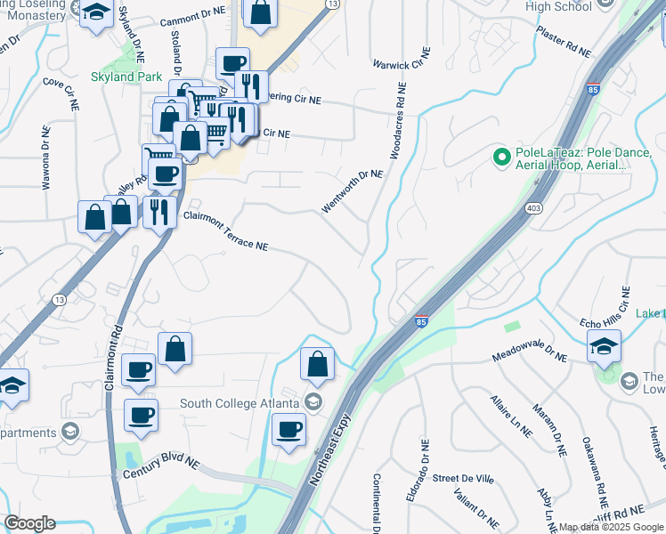 map of restaurants, bars, coffee shops, grocery stores, and more near 2072 Clairmont Terrace Northeast in Atlanta