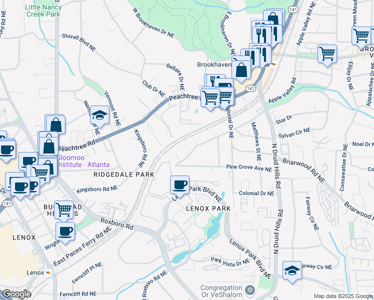 map of restaurants, bars, coffee shops, grocery stores, and more near 1048 Standard Drive Northeast in Atlanta