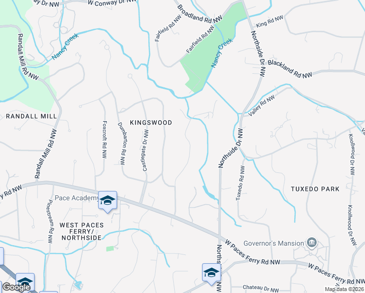 map of restaurants, bars, coffee shops, grocery stores, and more near 3612 Paces Valley Road Northwest in Atlanta