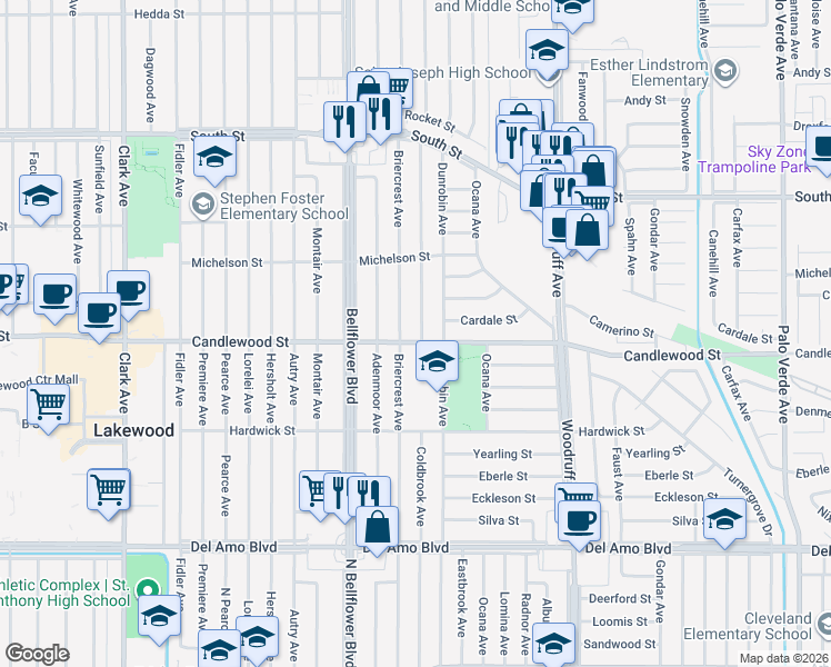 map of restaurants, bars, coffee shops, grocery stores, and more near 5309 Coldbrook Avenue in Lakewood