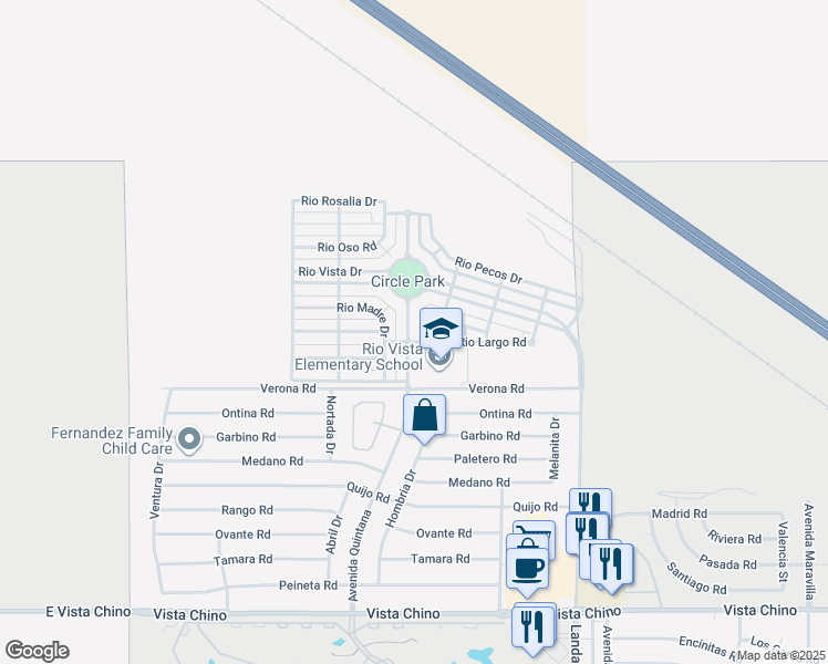 map of restaurants, bars, coffee shops, grocery stores, and more near 26744 Avenida Quintana in Cathedral City