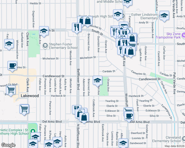 map of restaurants, bars, coffee shops, grocery stores, and more near 5309 Coldbrook Avenue in Lakewood