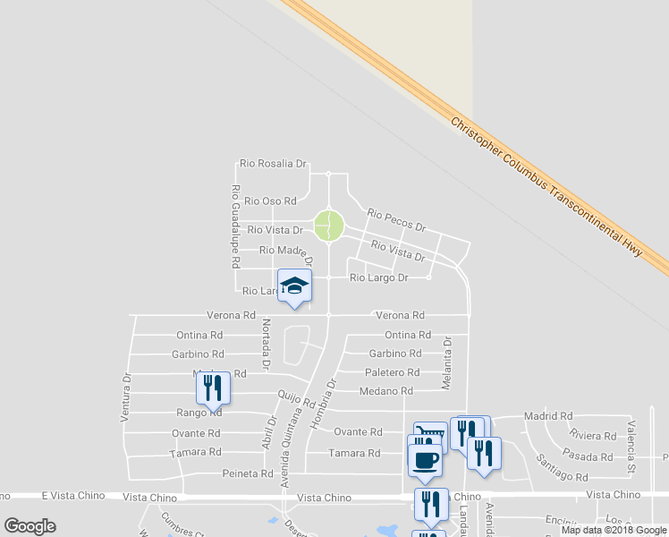 map of restaurants, bars, coffee shops, grocery stores, and more near 26744 Avenida Quintana in Cathedral City