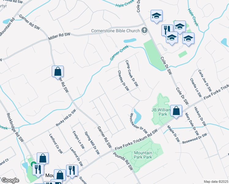 map of restaurants, bars, coffee shops, grocery stores, and more near 5046 Camden Court Southwest in Lilburn