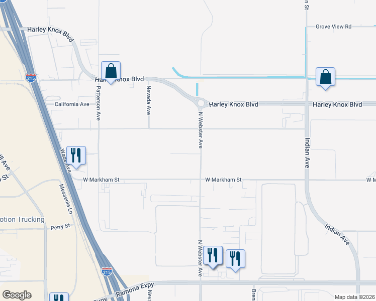 map of restaurants, bars, coffee shops, grocery stores, and more near 852 Washington Street in Perris