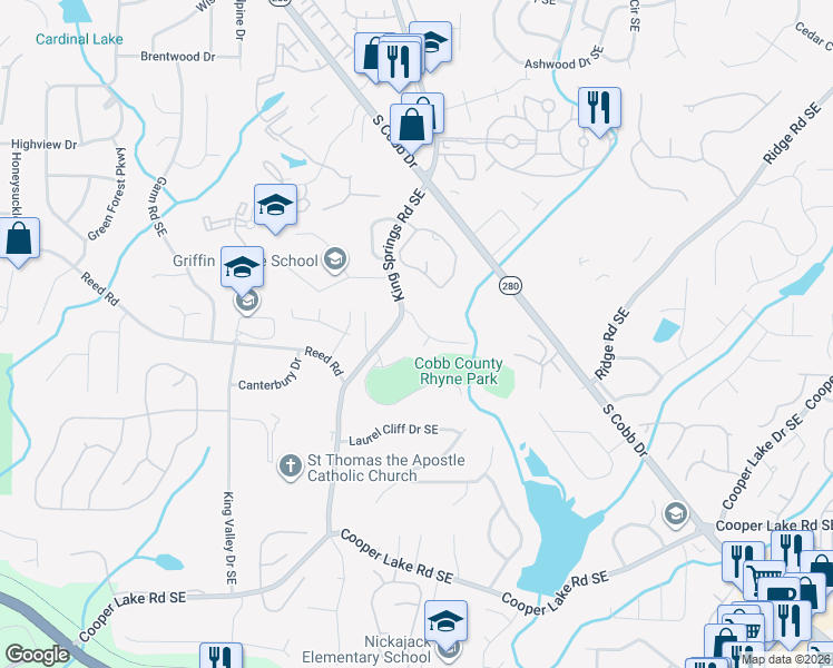 map of restaurants, bars, coffee shops, grocery stores, and more near 1171 Rhyne Chase in Smyrna