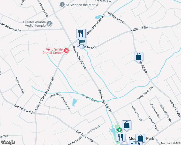 map of restaurants, bars, coffee shops, grocery stores, and more near 5494 Breathitt Drive Southwest in Lilburn