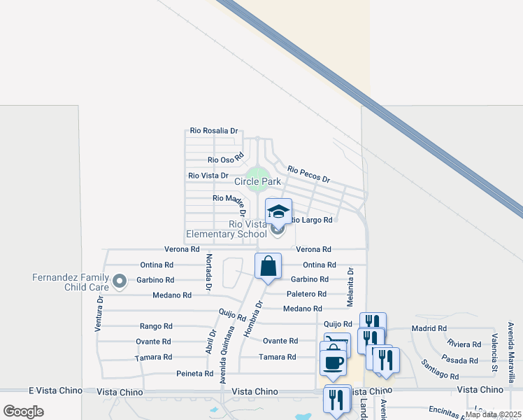 map of restaurants, bars, coffee shops, grocery stores, and more near 26843 Avenida Quintana in Cathedral City