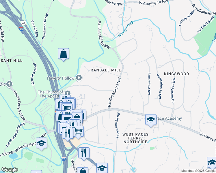 map of restaurants, bars, coffee shops, grocery stores, and more near 1107 East Beechwood Drive Northwest in Atlanta