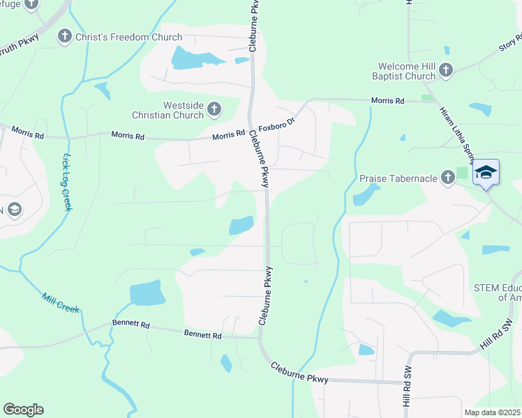 map of restaurants, bars, coffee shops, grocery stores, and more near 2214 Cleburne Parkway in Powder Springs