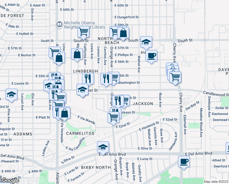 map of restaurants, bars, coffee shops, grocery stores, and more near in Lakewood